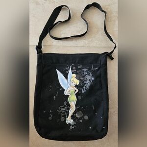 Disney Tinkerbell Large Canvas Crossbody Black Tote / Bag / Purse EUC